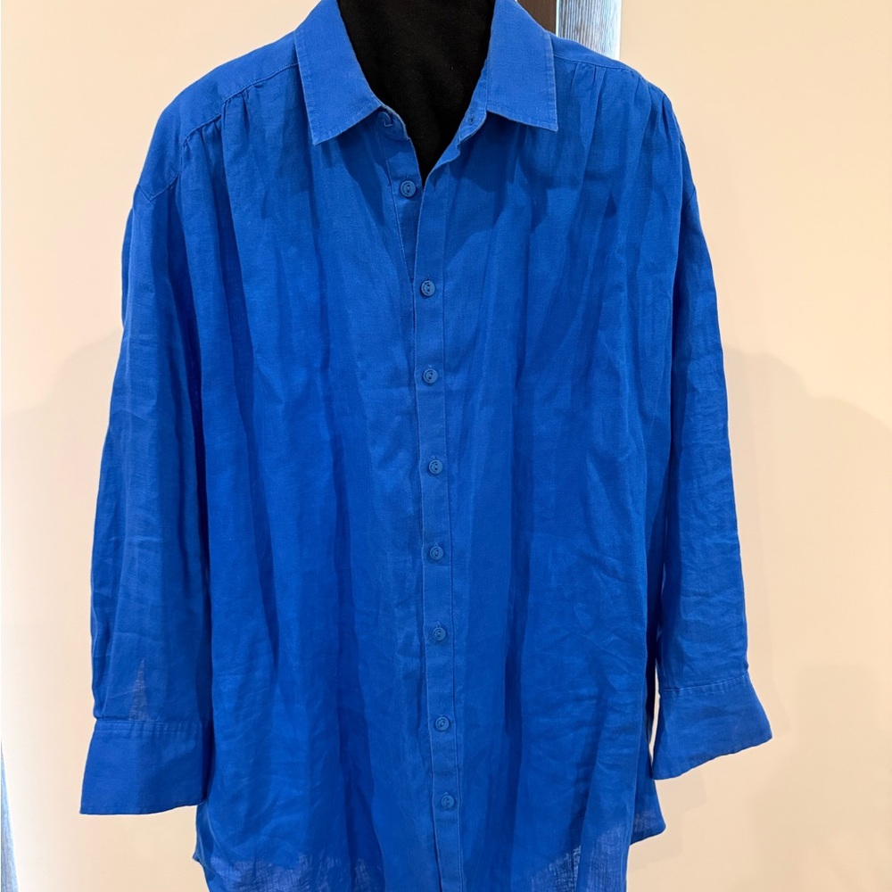 Sea Level Australia Vibrant Blue Linen Button-Up Shirt